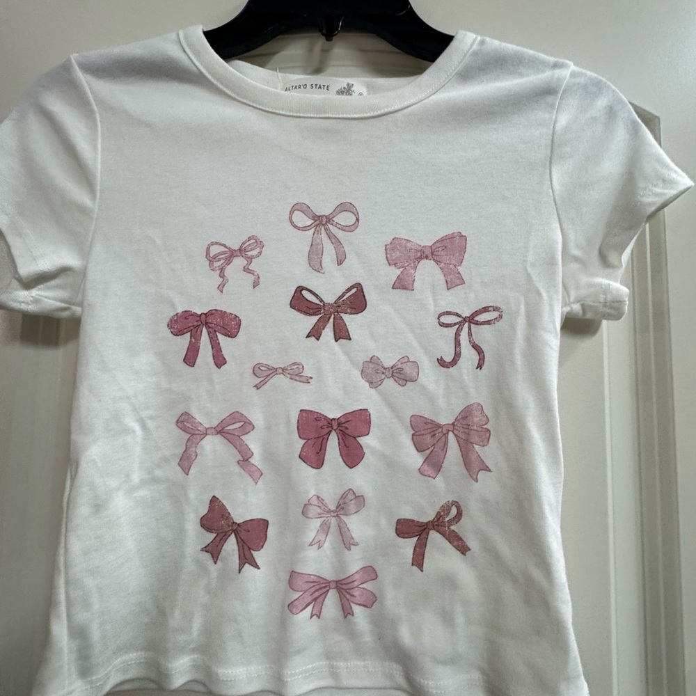 Alter’d State White and Pink Bow Graphic Tee